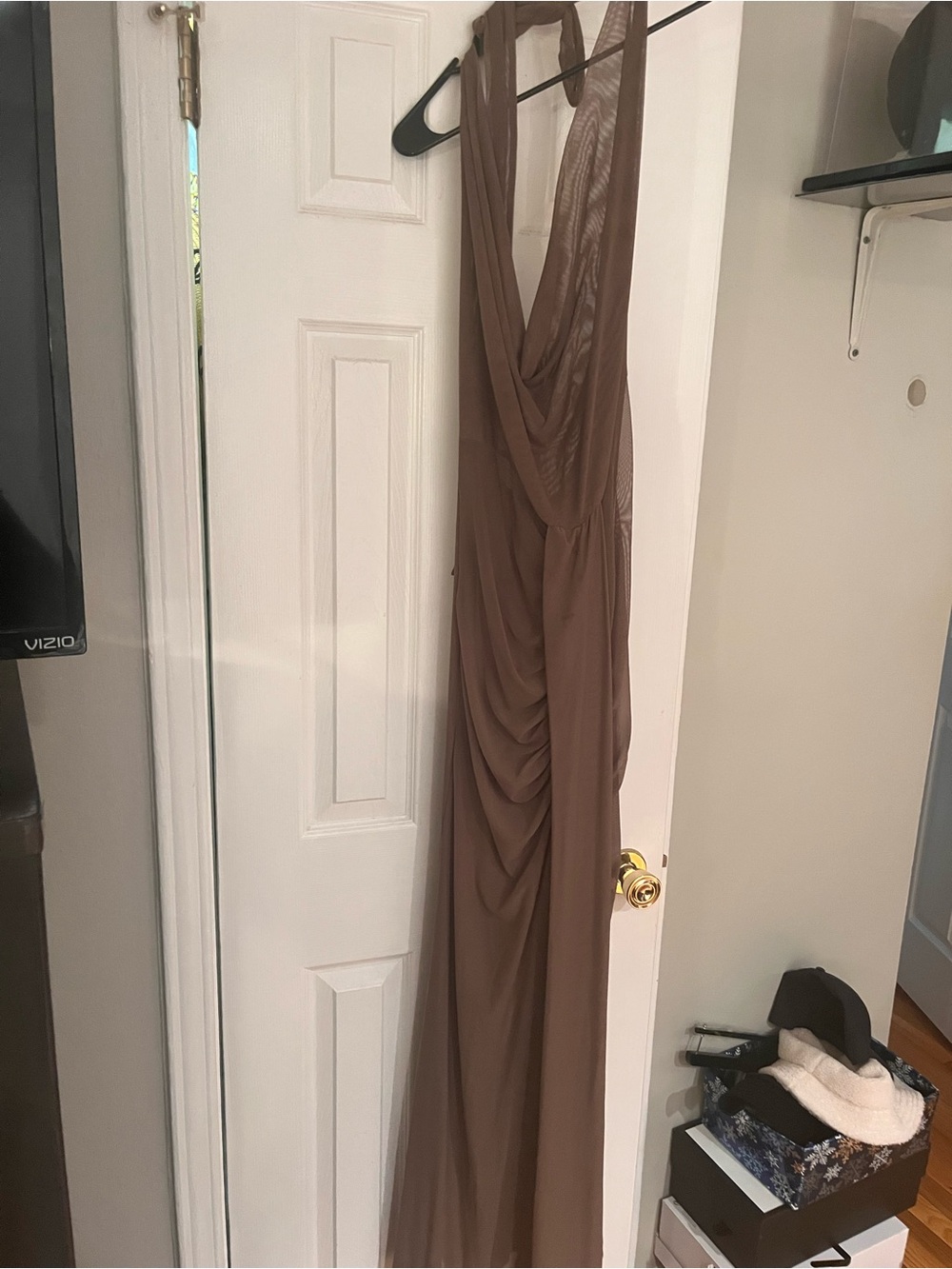 PrettyLittleThing Taupe Draped Halter Maxi Dress - Picture 2 of 5